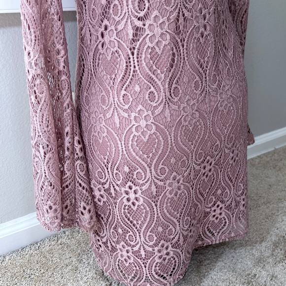 Womens Long Bell Sleeve Dress size M Pink Lace Up Fairy Cottage Coquette Midi - Picture 7 of 9